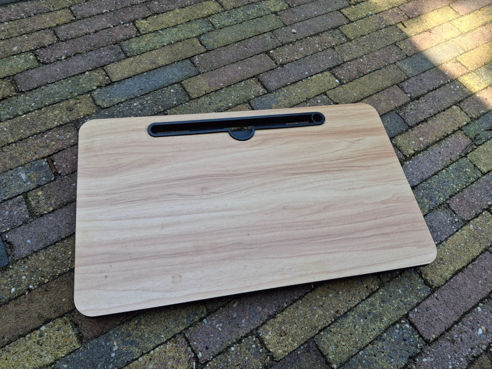 Verstelbaar Laptoptafeltje voor Bed of Bank - Houtlook, Ophalen, Gebruikt, In hoogte verstelbaar