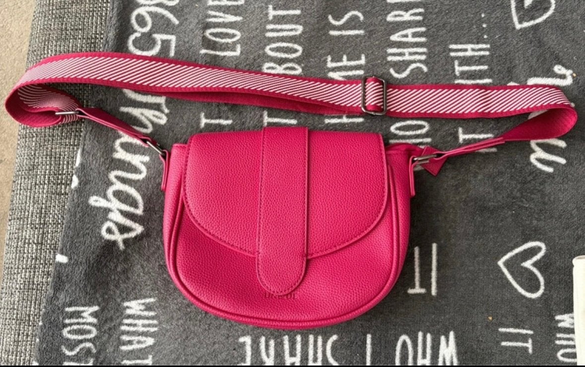 Fuchsia handtas met brede band, Ophalen of Verzenden, Gebruikt, Roze, Handtas
