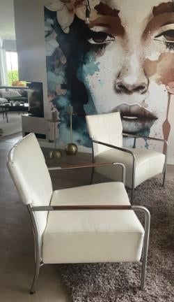 twee  moderne leren fauteuils, roomwit, Ophalen, Gebruikt, Minder dan 75 cm, 50 tot 75 cm