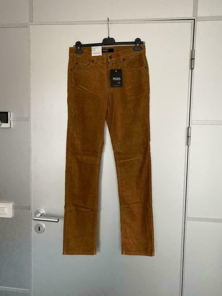 F1120 Nieuw: broek Angels Cici mt 36=S -bruin o-geel L32 rib, Kleding | Dames, Broeken en Pantalons, Geel, Nieuw, Ophalen of Verzenden