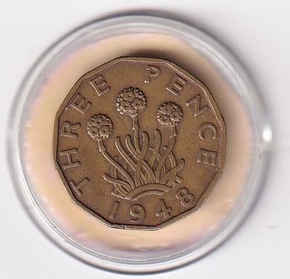 UK 3 Pence 1948 met randtikje, Verzenden, Overige landen, Losse munt