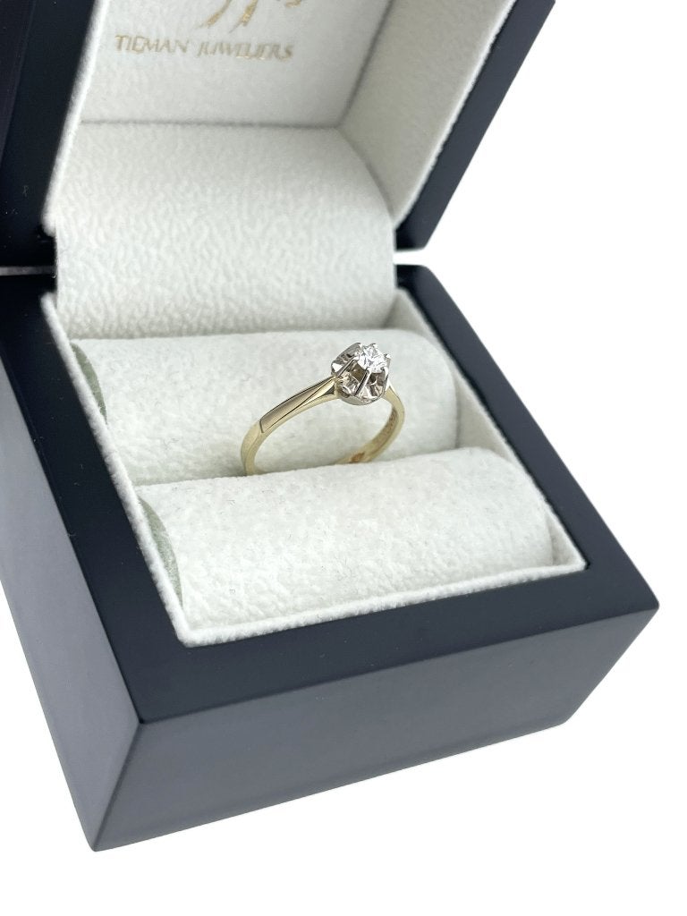 Gouden Solitair Ring 0.15 ct Briljant Geslepen Diamant G/VS2, Ophalen, TIEMAN JUWELIERS, -, Met edelsteen
