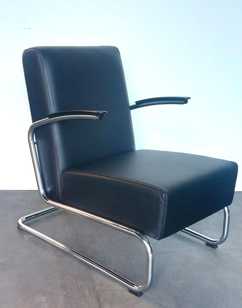 Gispen 405 | nieuw gestoffeerd zwart leer | glanschroom, ., 75 tot 100 cm, Ophalen of Verzenden, Zo goed als nieuw
