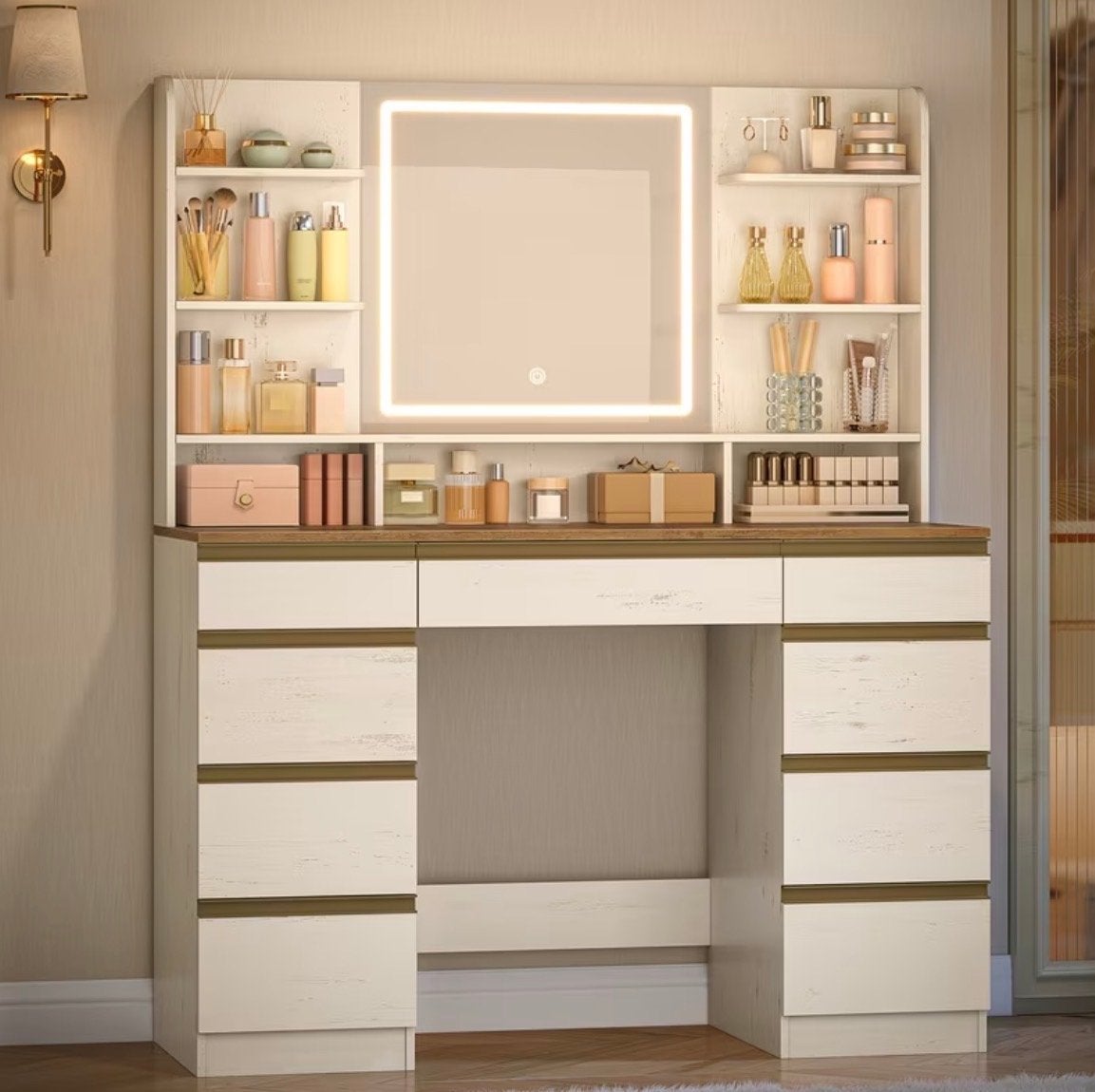 Nieuwe Kaptafel met LED Verlichting en Opbergruimte, Ophalen, Nieuw, Hout, 100 tot 150 cm