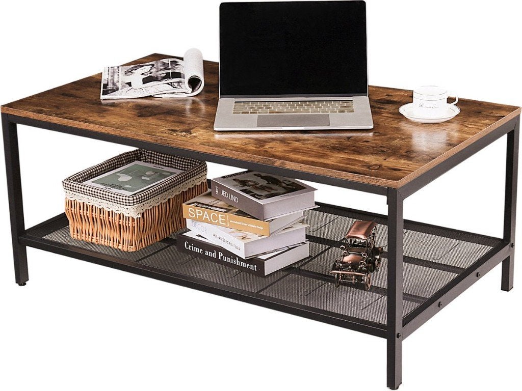 Foto 5 van Salontafel-Bijzettafel met roosterplank-105x60x45 cm-Bruin