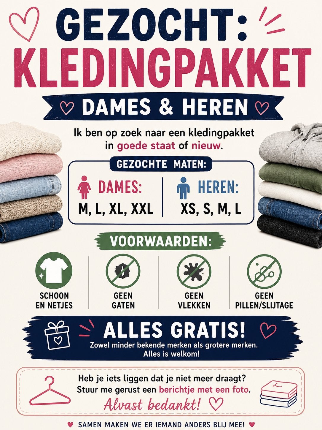 kledingpakketen gezocht 15km vanaf nieuwveen, Verzenden, Zo goed als nieuw