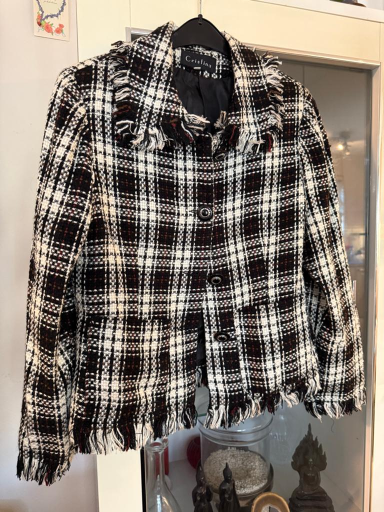 Cristina Geruite Tweed Jasje met Franjes - Maat 40, Ophalen of Verzenden, Zo goed als nieuw, Maat 38/40 (M), Zwart