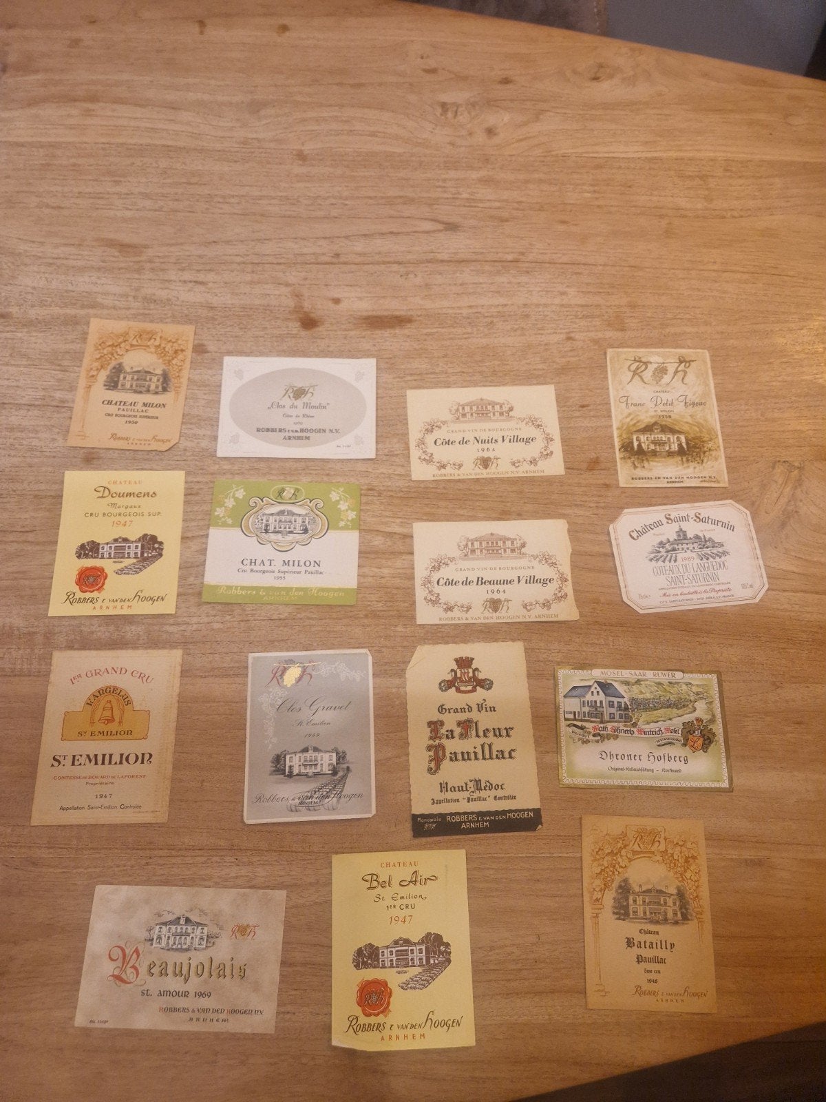 Collectie vintage wijn etiketten - Robbers & van den Hoogen, Ophalen of Verzenden, Gebruikt, Frankrijk, Overige typen