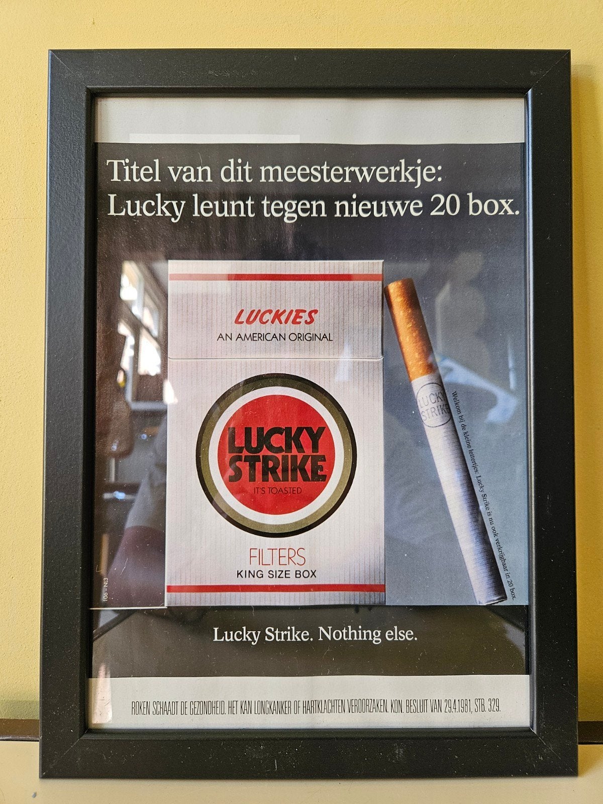 Vintage Lucky Strike reclame ingelijst - 20x30 cm, Ophalen of Verzenden