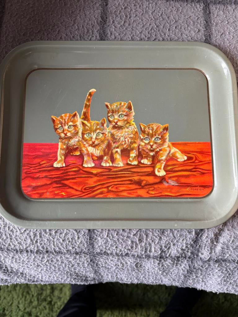 Vintage dienblad met schattige kittens - Foreign, Ophalen of Verzenden