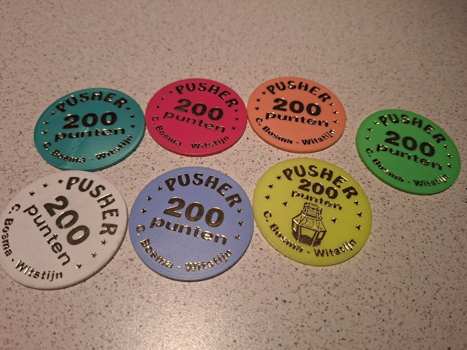 7 Coinpusher tokens 200 punten - Diverse kleuren, Verzamelen, Ophalen of Verzenden