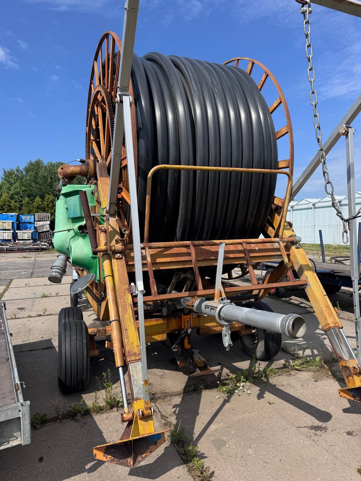 Beregeningshaspel met motor en sproeier, Ophalen, Akkerbouw, Beregening en Drainage