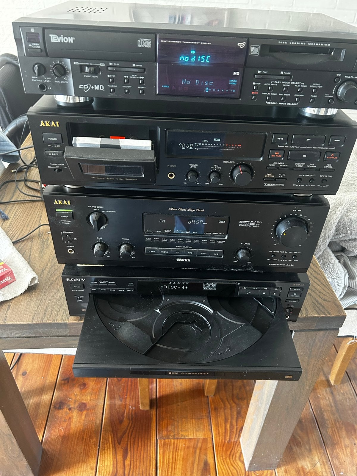 Complete Hifi Set: Sony, Akai, Tevion met 100W speakers, Gebruikt, Cassettedeck, Losse componenten, Ophalen