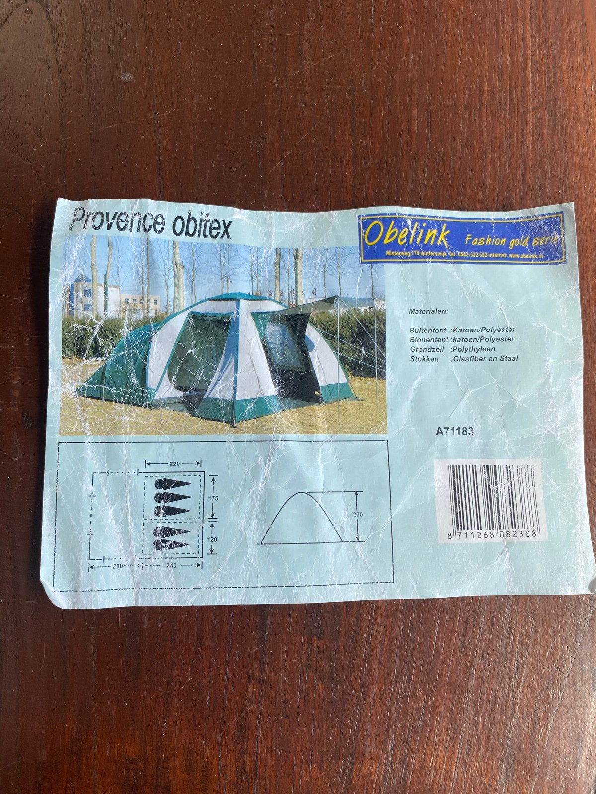 Ruime Obelink Provence Obitex tunneltent - 4 persoons, Ophalen of Verzenden, Gebruikt, Tot en met 4