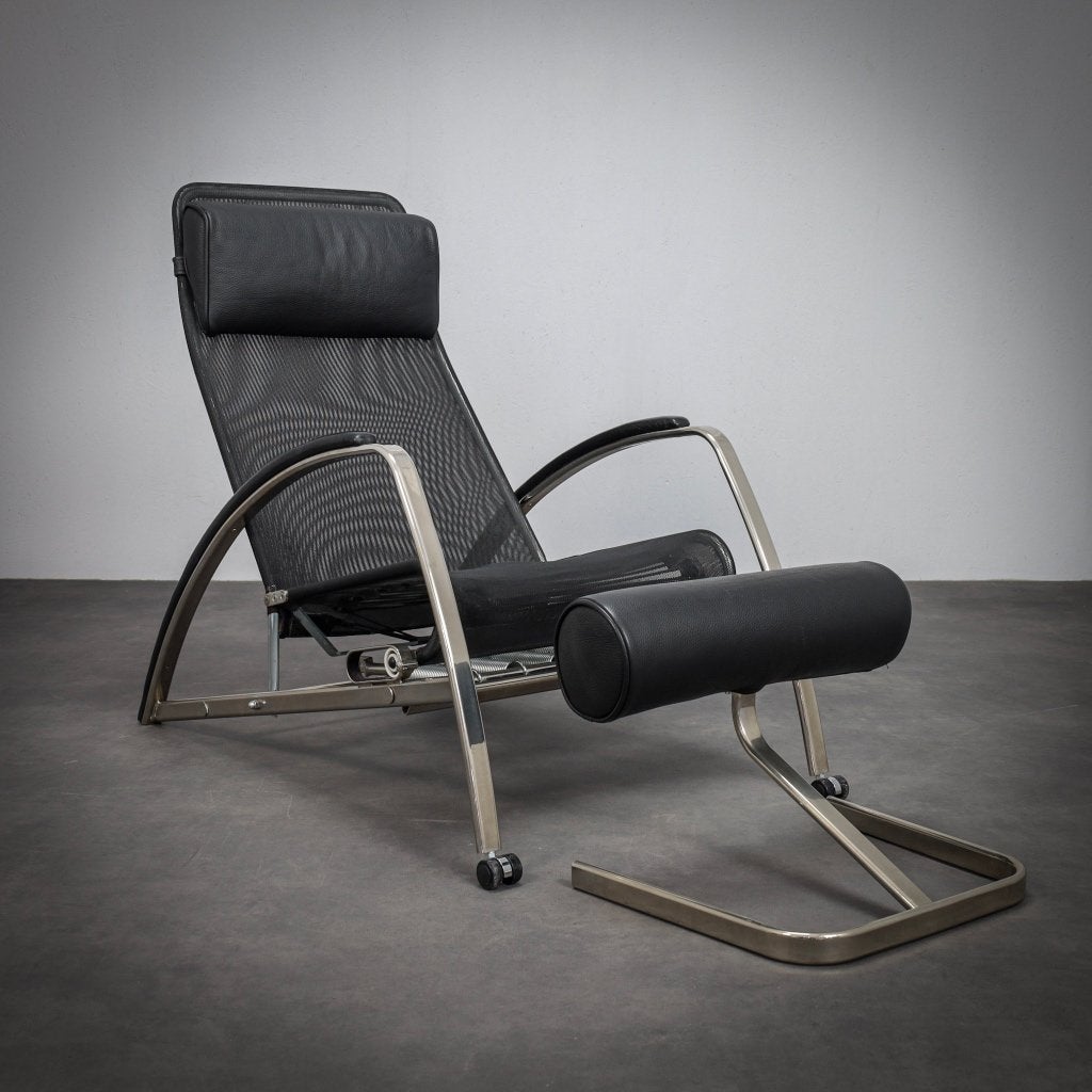 Tecta Lounge Fauteuil met Hocker Jaren 90, Ophalen, Leer, 100 tot 125 cm, Design