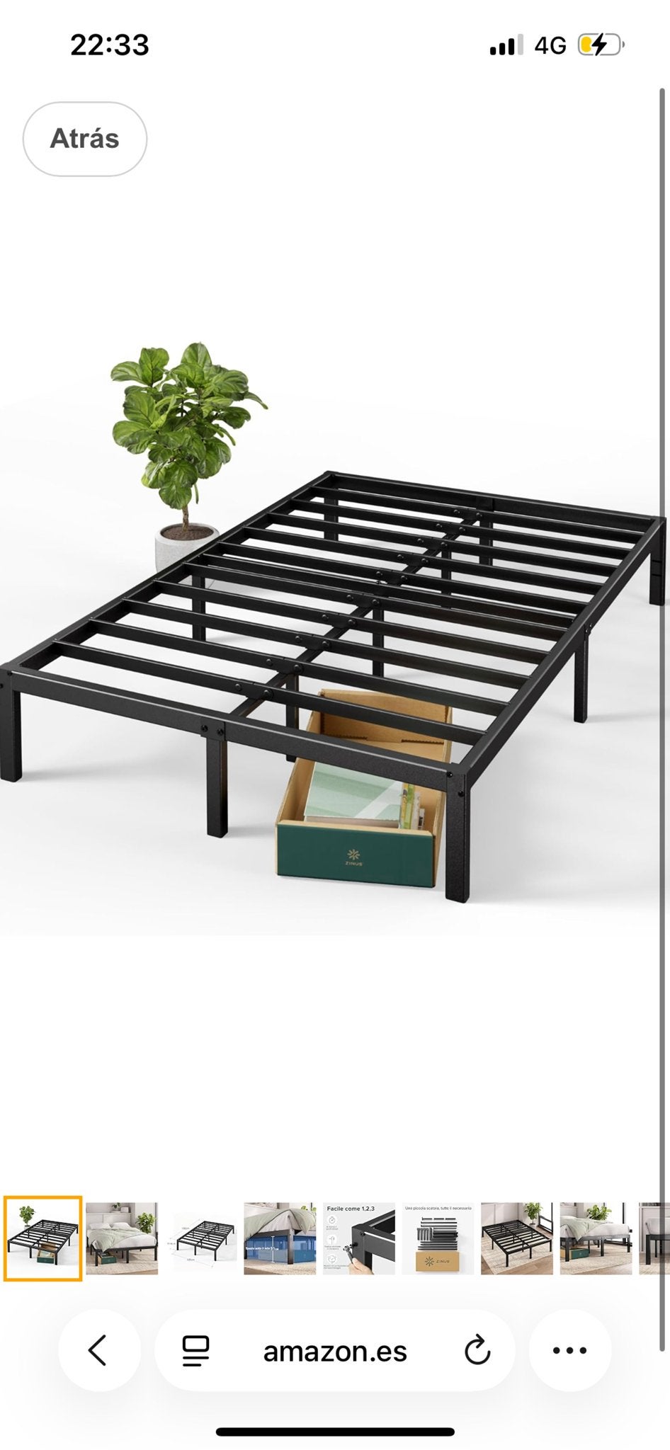 Amazon Bedframe 140x200 - Zwart Metaal, Zwart, 200 cm, Metaal, Nieuw