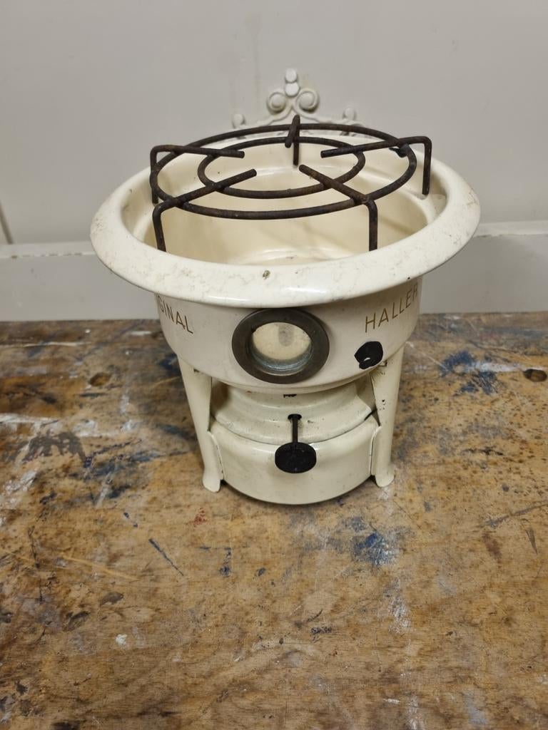 Vintage Crème "Original Haller" Petroleumstel 1-pits, Antiek en Kunst, Antiek | Emaille, Ophalen of Verzenden