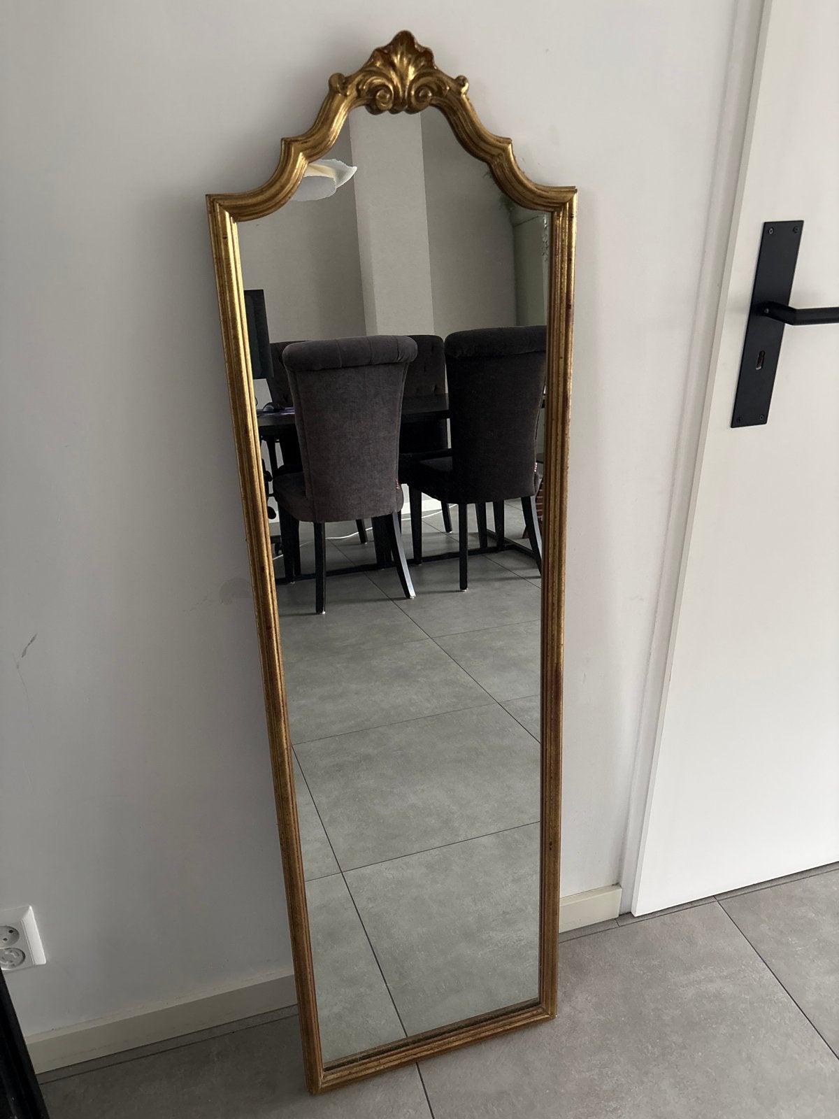 Vintage originele Deknudt Spiegel met gouden lijst, Ophalen, Minder dan 50 cm, Gebruikt, 100 tot 150 cm