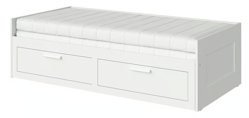 IKEA BRIMNES Bedbank met 2 lades en matrassen - 80x200 cm, Huis en Inrichting, Slaapkamer | Bedden, Ophalen, Gebruikt, Wit, Modern, Functioneel