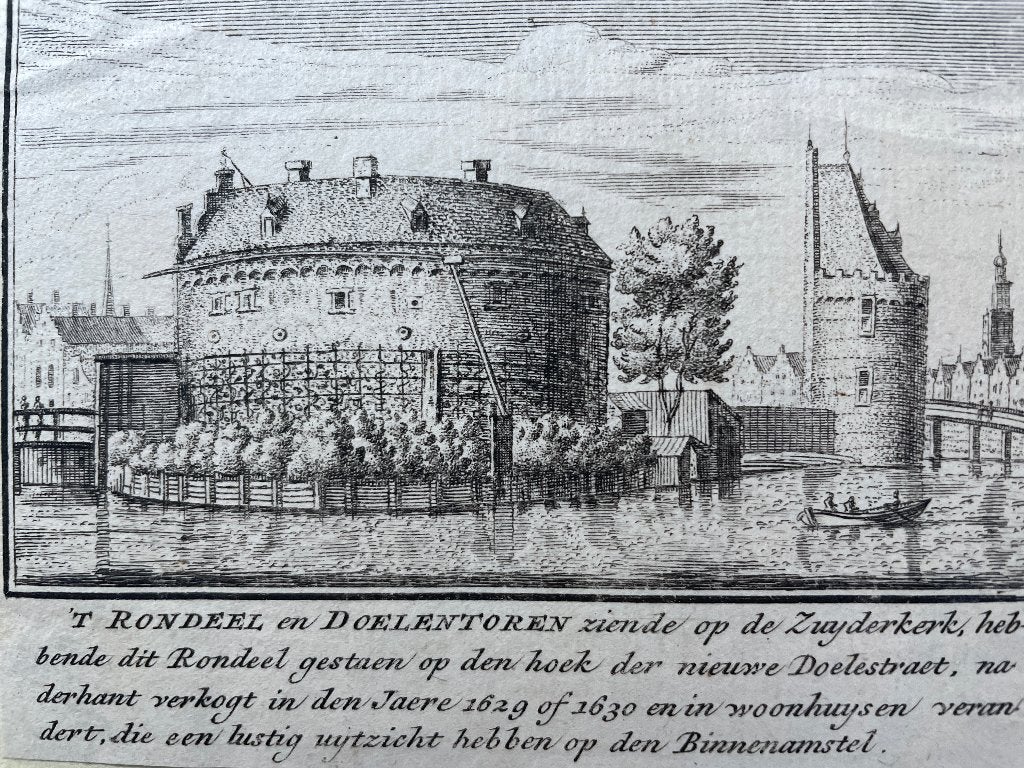 1700-1800 Amsterdam Rondeel en doelentoren P0590, Ophalen of Verzenden, Ets, 1700 - 1799
