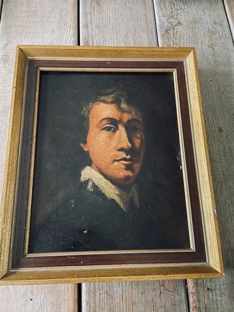 Antiek olieverf schilderij portret jonge man., Ophalen, Doek, Portret of Personen, Bijzondere lijst
