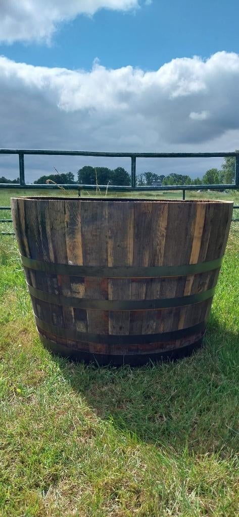 Zeer Grote Eikenhouten Bloembak Rumvat 250 liter!, Ophalen, Rond, Nieuw, Balkon