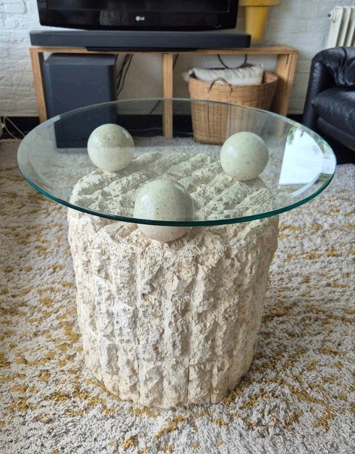 Vintage 1996 Magnussen Ponte Mactan & Glas tafel /salontafel, Ophalen, Rond, 45 tot 60 cm