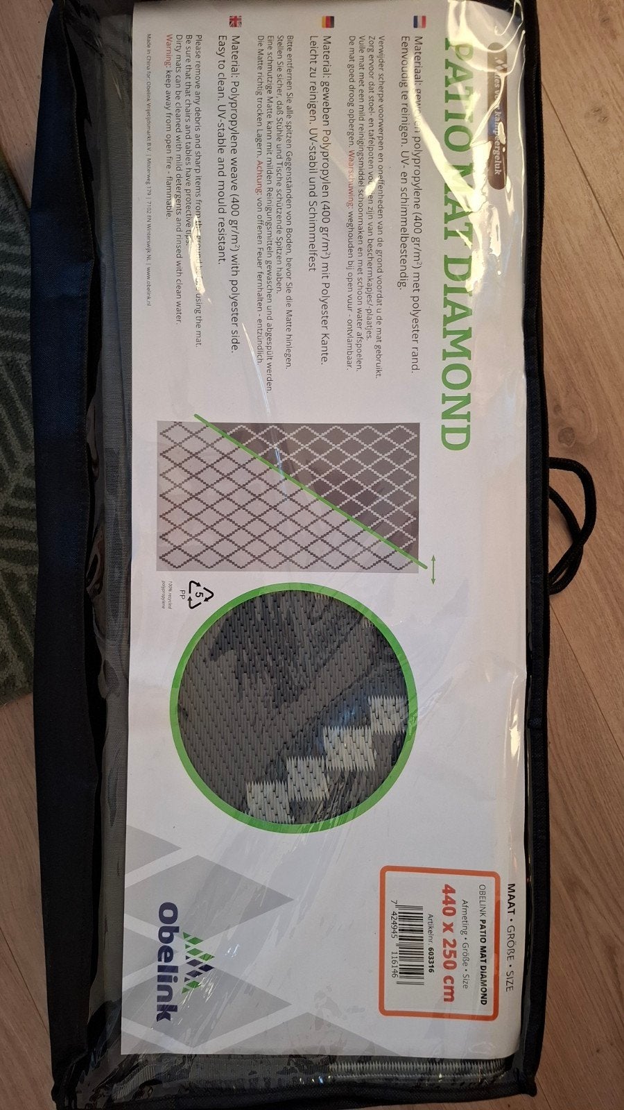 Obelink Patio Mat Diamond 440x250, Ophalen, Nieuw