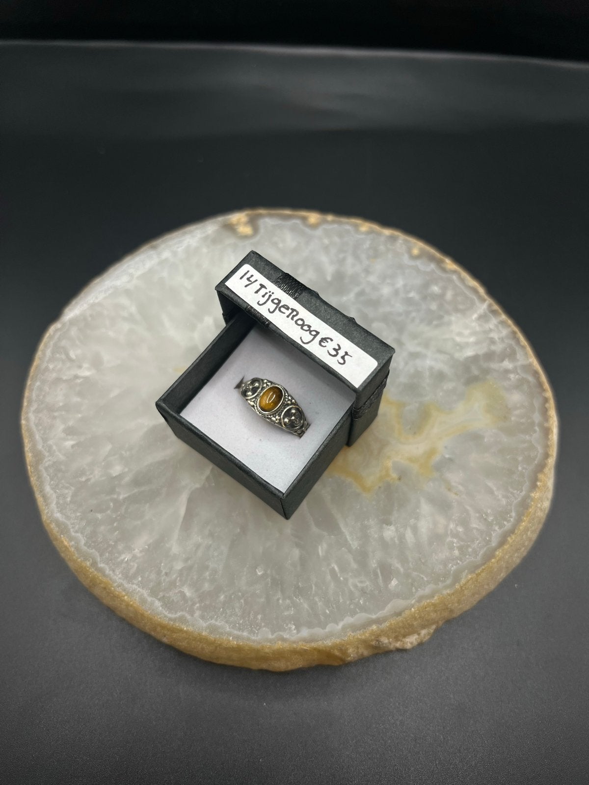 Zilveren ring met Tijgeroog, maat 14, Nieuw, Ophalen of Verzenden, Kleiner dan 17, X