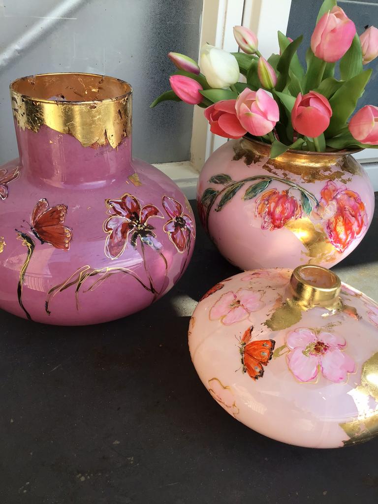 Diverse handbeschilderde vazen, Ophalen, Overige kleuren, Nieuw, Glas