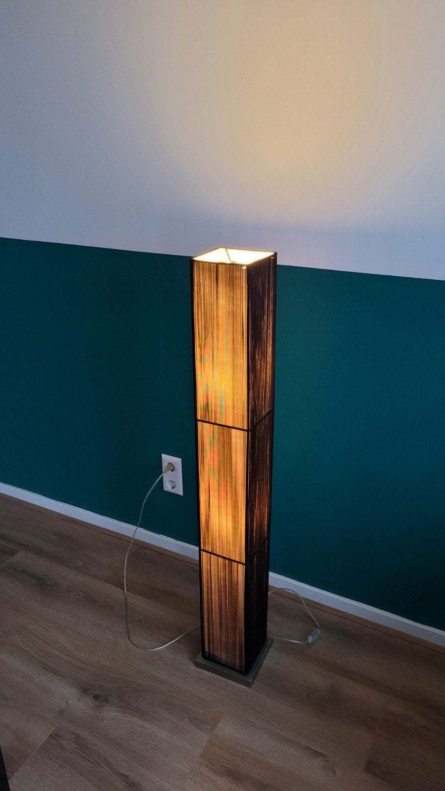 Stijlvolle staande lamp met textiel kap 120x15, Huis en Inrichting, Lampen | Vloerlampen, Ophalen, Gebruikt, E27 (groot), Textiel