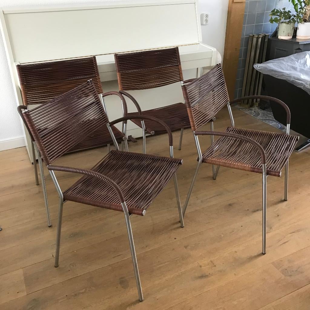 Set 4 Bonacina Miss B2 design stoel modern leer RVS, Huis en Inrichting, Stoelen, Zwart, Leer, Ophalen of Verzenden, Zo goed als nieuw
