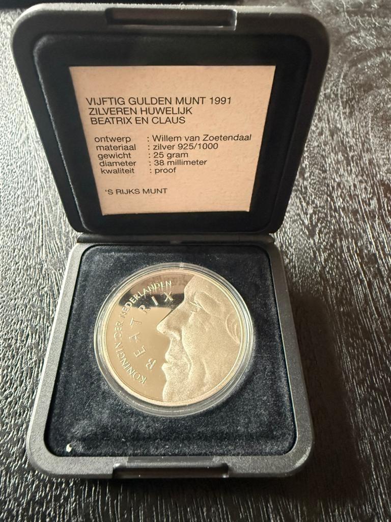 Te koop Zilveren 50,- gulden munt FDC, Ophalen of Verzenden, Koningin Beatrix, 50 gulden