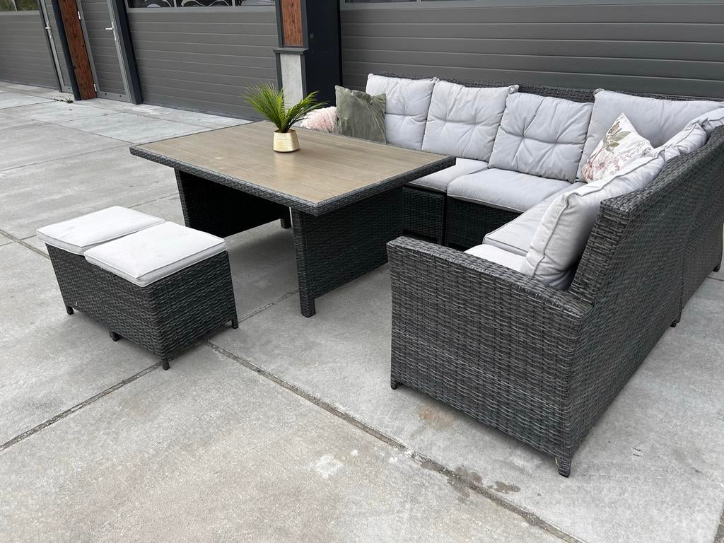 Schitterende 6-delige dining loungeset, z.g.a.n., Meer dan 8 zitplaatsen, Ophalen of Verzenden, Zo goed als nieuw, Wicker