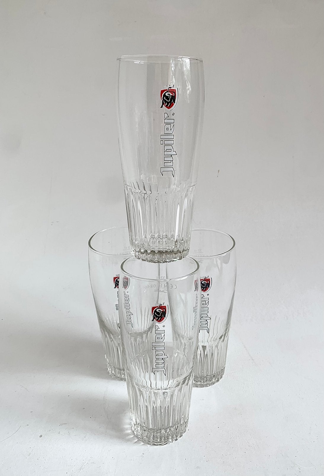 4 Jupiler bierglazen  Durobor inhoud van 33cl man-cave, Verzamelen, Ophalen of Verzenden, Zo goed als nieuw, Glas of Glazen, Overige merken