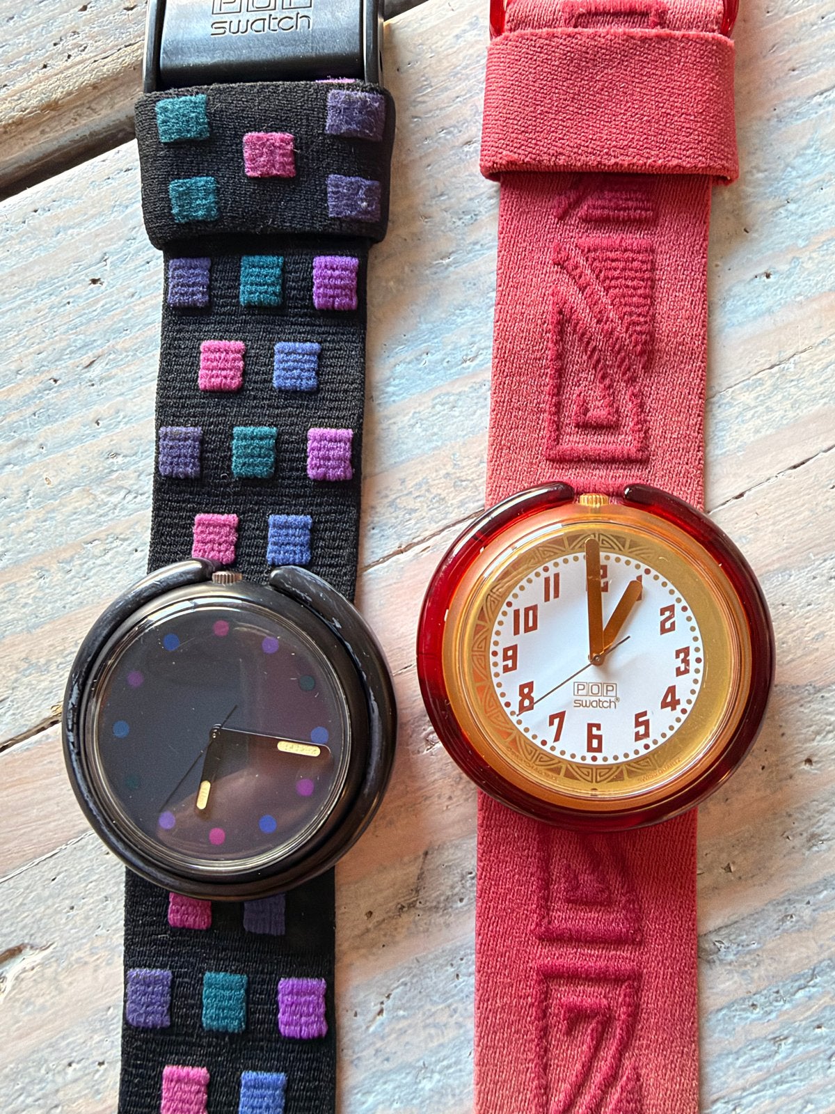 Set van 2 Vintage Pop Swatch Horloges, Ophalen, Kunststof, Gebruikt, Polshorloge
