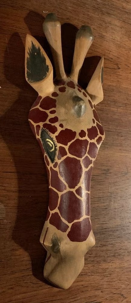 Houten giraffekop wandversiering, houtsnijwerk giraf giraffe, Ophalen of Verzenden, Hout, Wanddecoratie, Zoogdier