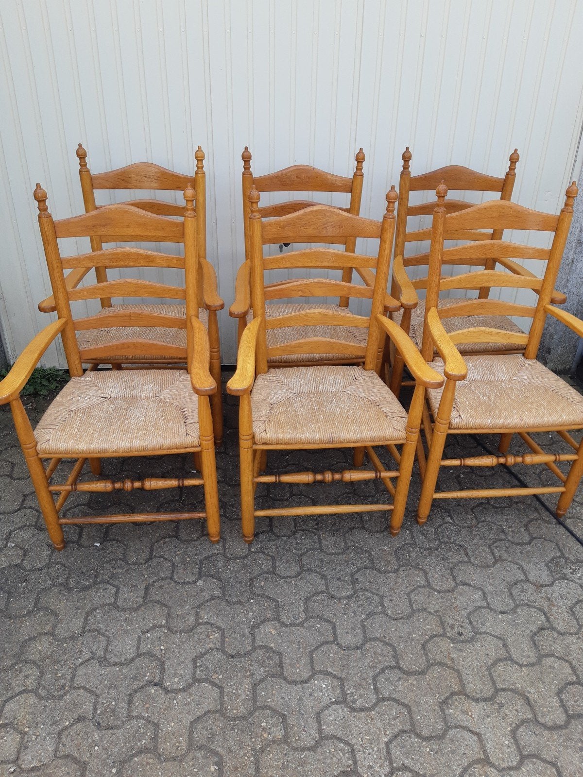 6 antieke eiken eetkamer stoelen izgst biezen zitting, Ophalen, Boeren stijl (hoge open haardstoel), Bruin, Zo goed als nieuw