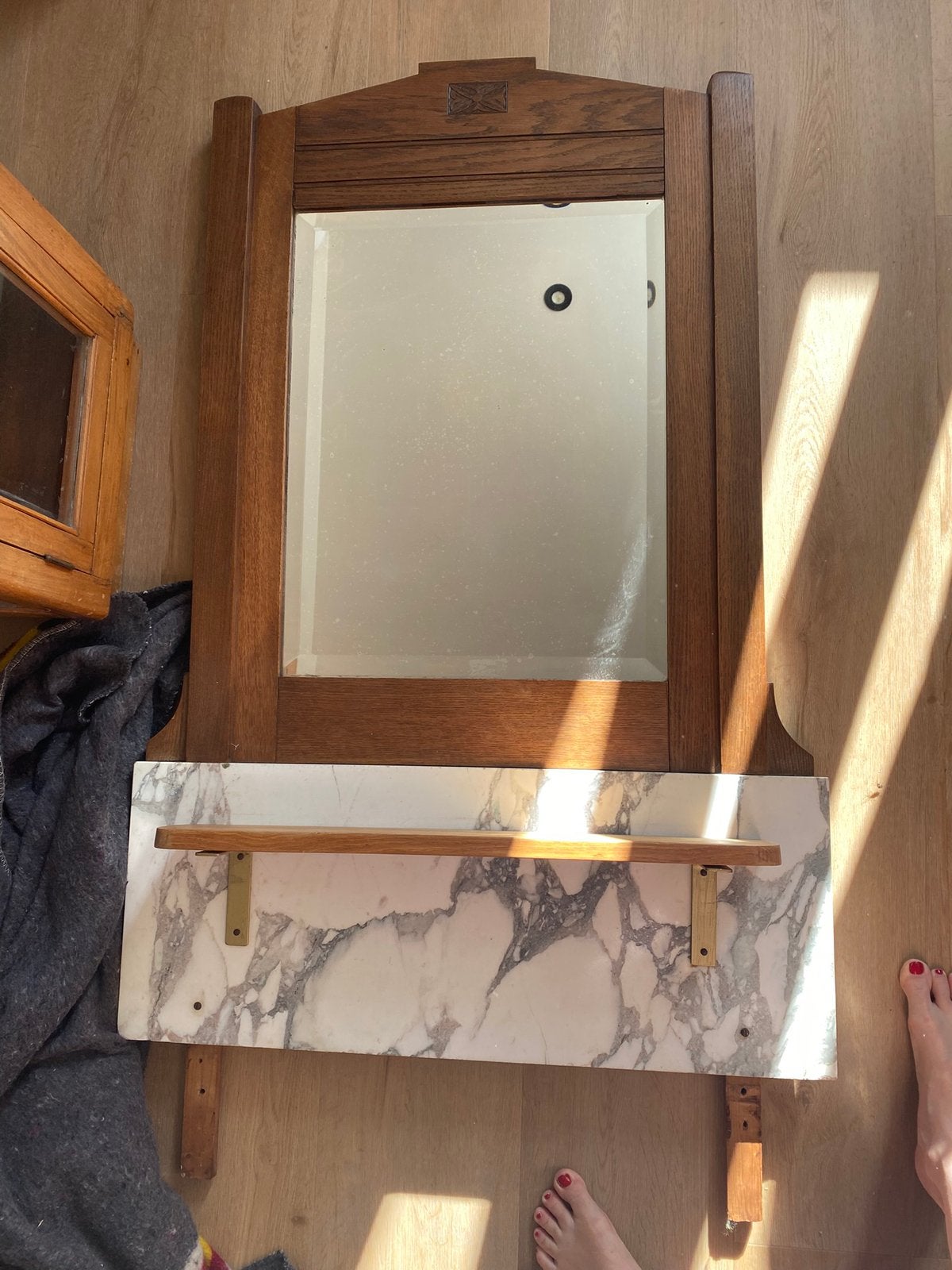 (Kaptafel) spiegel met marmer, Antiek en Kunst, Antiek | Spiegels, Ophalen, Rechthoekig, 50 tot 100 cm, 100 tot 150 cm