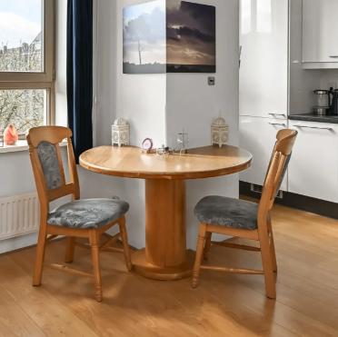 Unieke hoektafel beukenhout, Huis en Inrichting, Tafels | Eettafels, Ophalen, 100 tot 150 cm, Rond, Tot twee personen