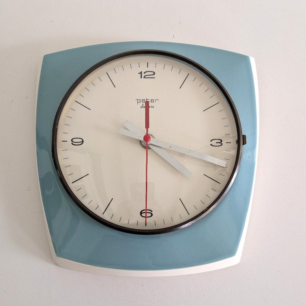 Vintage keramische klok Peter Electric Licht blauw Wit, Ophalen of Verzenden
