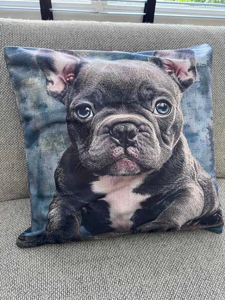 Kussenhoes Franse Bulldog - 45x45cm - Superzacht, Ophalen of Verzenden, Nieuw, Grijs, Vierkant