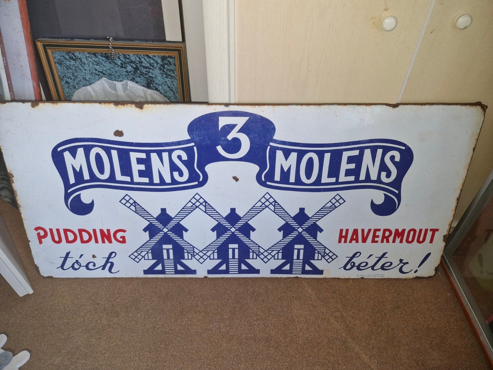 emaille bord 3 molens., Verzamelen, Ophalen, Gebruikt, Reclamebord