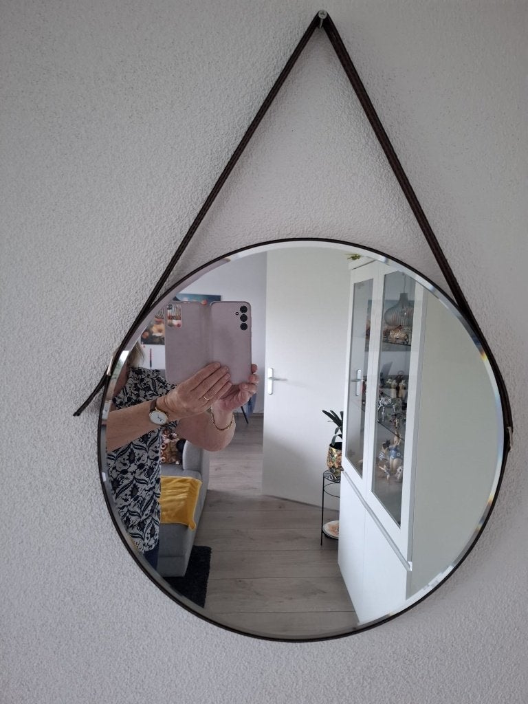 spiegel, Huis en Inrichting, Woonaccessoires | Spiegels, Ophalen, Minder dan 50 cm, Rond, Zo goed als nieuw