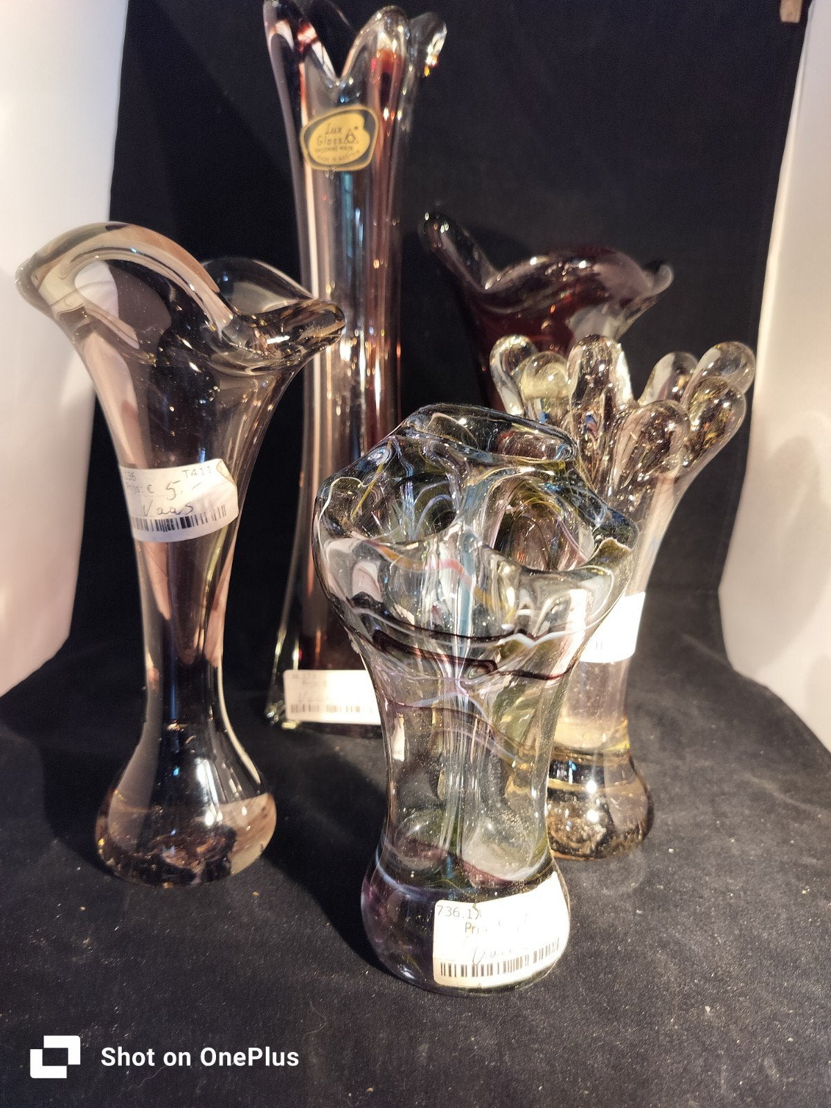 Set van 5 prachtige glazen vaasjes/schaaltjes, Ophalen of Verzenden