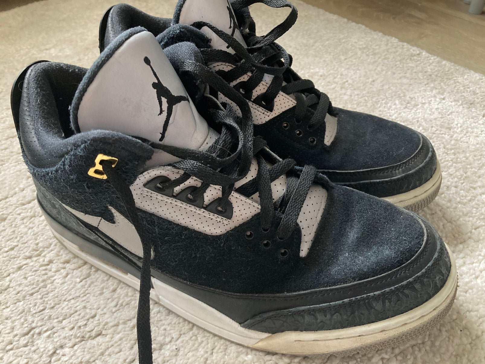 Air Jordan Retro 3 ‘Tinker Hatfield’ black cement maat 45, Zwart, Ophalen of Verzenden, Sneakers of Gympen, Zo goed als nieuw