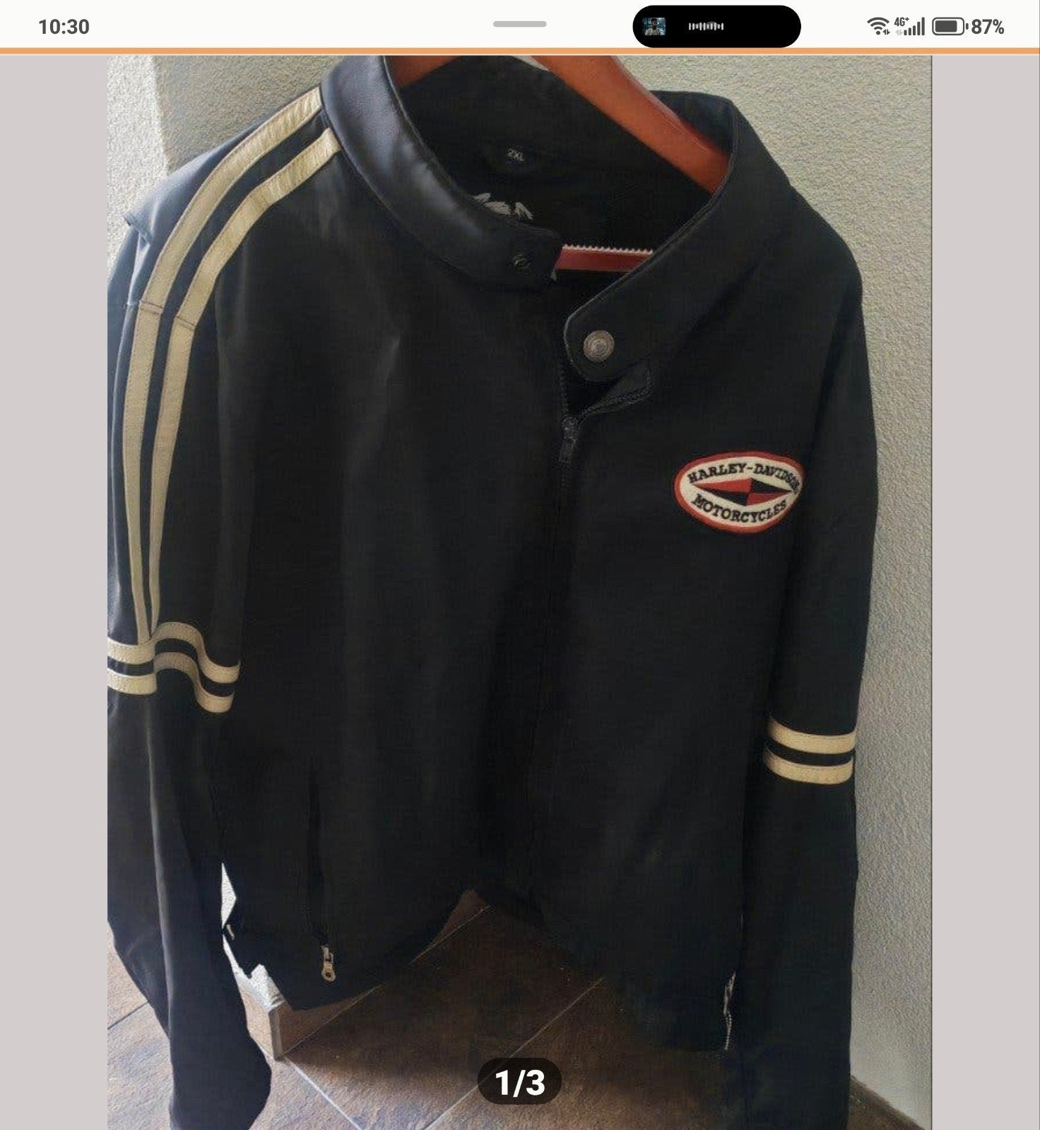 Harley-Davidson Leren Motorjas - Zwart met Goud, Motoren, Kleding | Motorkleding, Jas | leer, Heren, Tweedehands, Ophalen of Verzenden