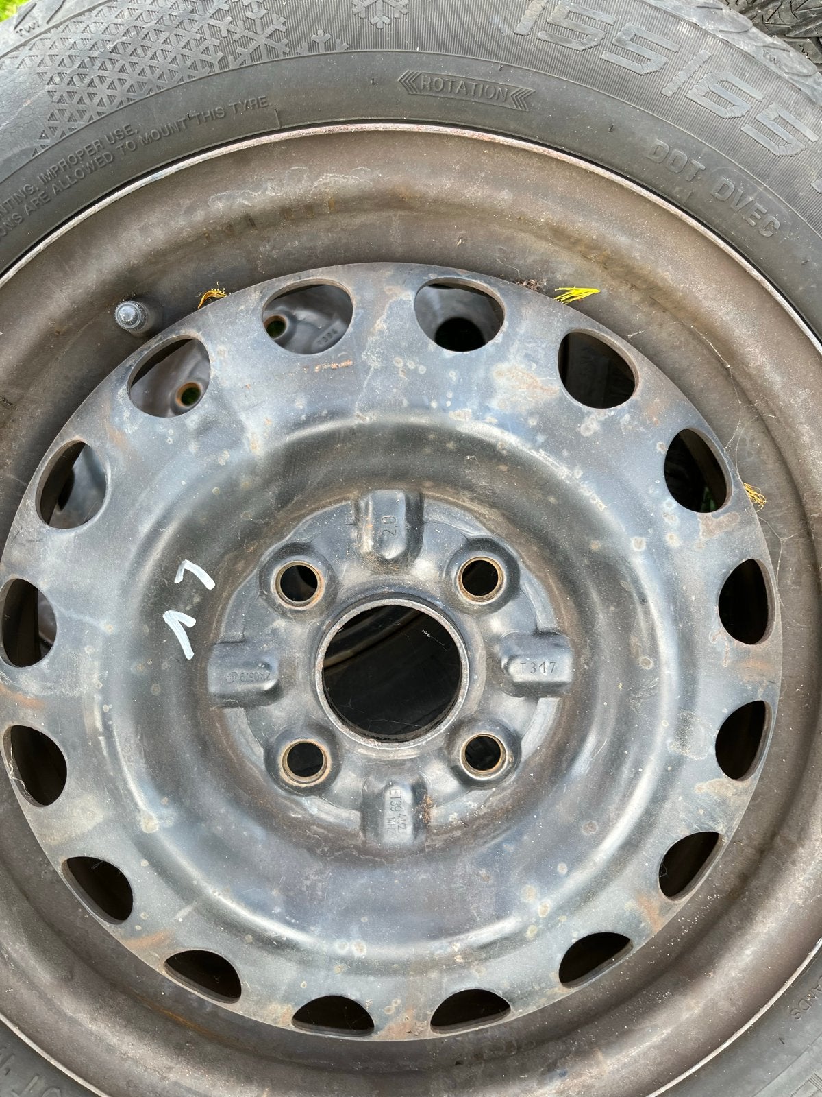 8x Stalen velgen met winterbanden voor Toyota Aygo, Auto-onderdelen, Banden en Velgen, Ophalen, 14 inch, Gebruikt, 155 mm