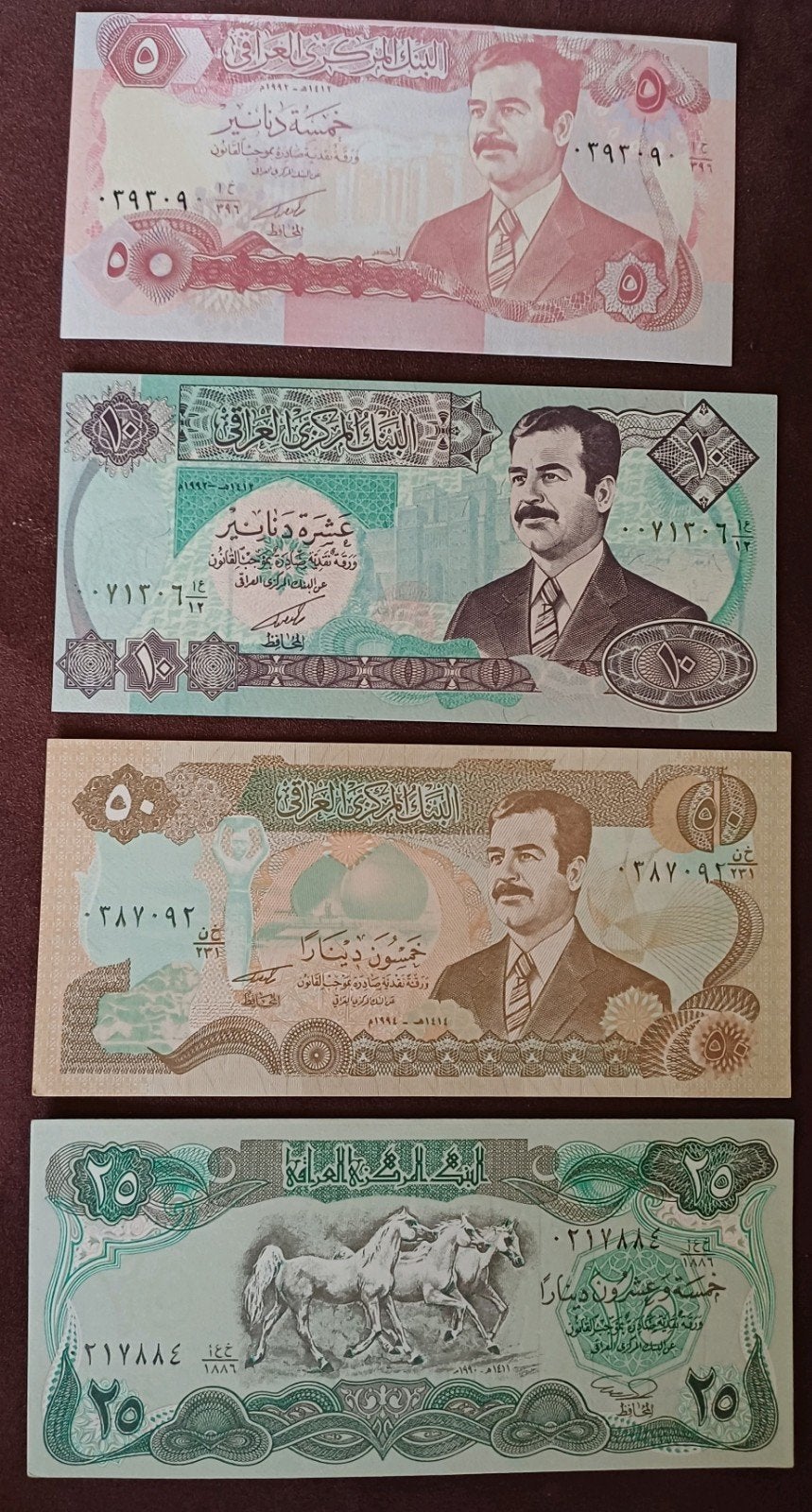 Iraakse Dinar Bankbiljetten Set - Saddam Hoessein Tijdperk, Ophalen of Verzenden