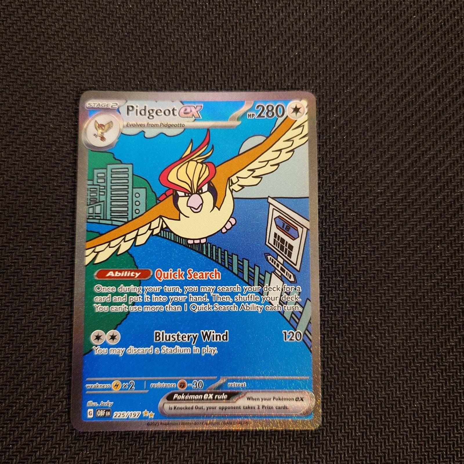 Pidgeot ex 225/197 Obsidian Flames, Ophalen of Verzenden, Zo goed als nieuw, Losse kaart, Foil